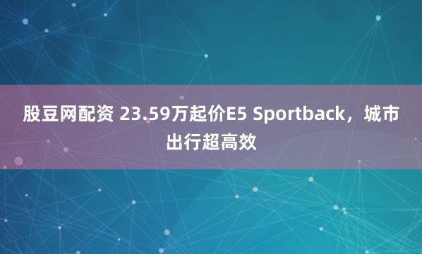 股豆网配资 23.59万起价E5 Sportback，城市出行超高效